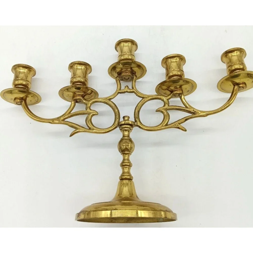Vintage Brass 5 Arm Ornate Victorian Candelabra Japan 9X12.5